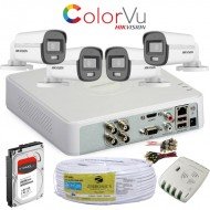 HIKVISION 4CH DVR WITH 2MP COLORVU BULLET CAMERA COMBO FULL SET