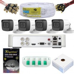 HIKVISION 4 Channel DVR with 2MP Bullet Cameras + 500GB HDD + Cable Roll (1+3) 4CH Power Supply + BNC & DC Full Combo Kit