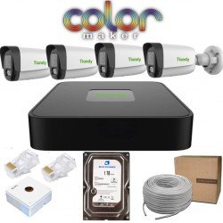 TIANDY 4CH POE NVR COMBO KIT + 2MP COLOR BULLET CAMERAS - 4NOS + 1TB HARD DISC + CAT6 CABLE 100MTRS